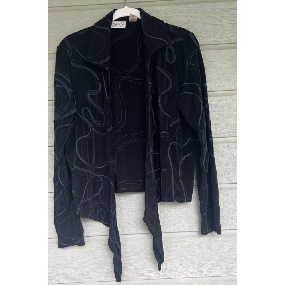 Chicos Womens Travelers Waterfall Front Cardigan Swirling Embroidery Size 0
